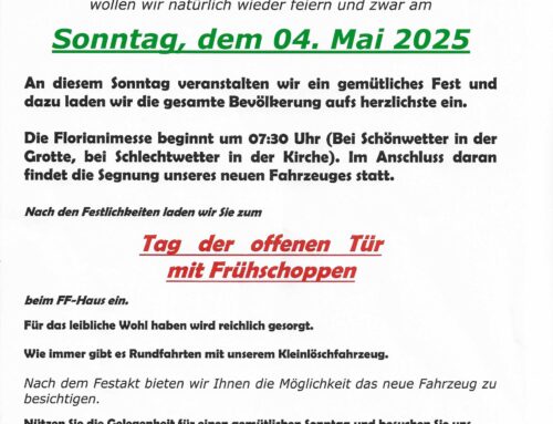 Einladung zur Florianimesse mit Fahrzeugsegnung